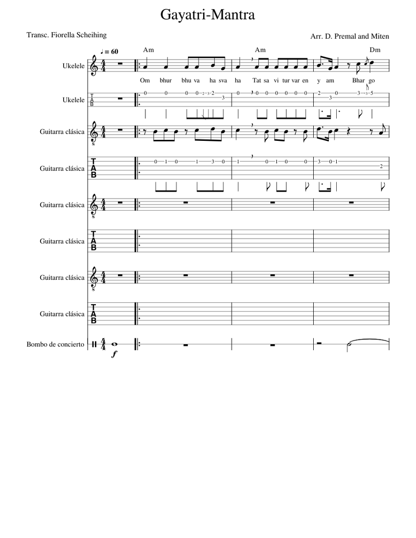 GayatriCUARTETO UKELE Y GUITARRA Sheet music for Guitar, Bass drum
