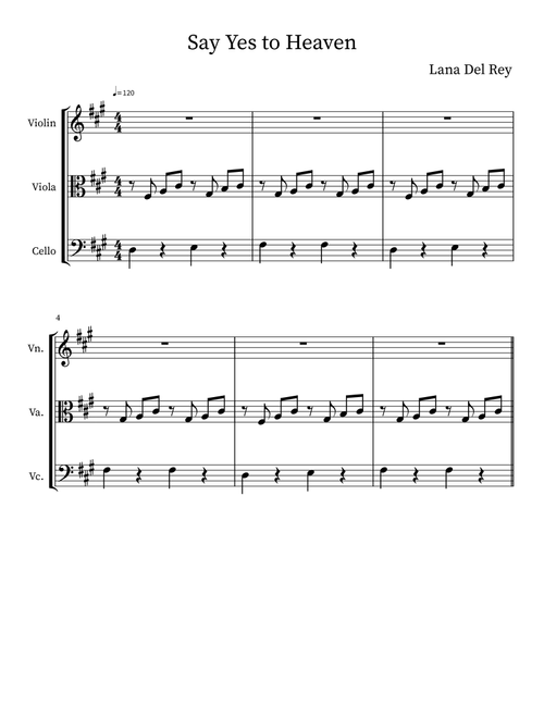 Say Yes To Heaven (Arr. Modulating Arts, LLC) - Lana Del Rey (String Ensemble)