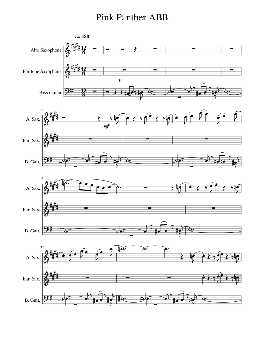 Pink Panther ABB Sheet music for Saxophone alto, Saxophone baritone
