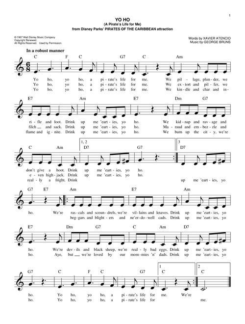 Yo Ho (A Pirate's Life For Me) - George Bruns (Easy Lead Sheet - Fake Book)
