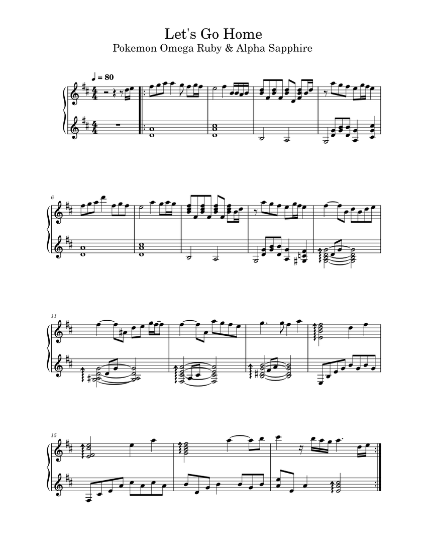 Let's Go Home ("Emotion" from Pokemon OR/AS) Sheet Music for Piano ...
