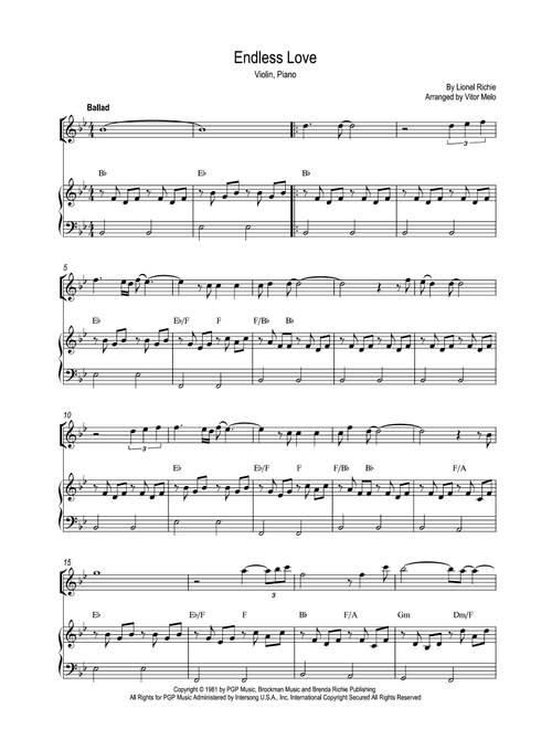 Endless Love (Arr. Vitor Melo) - Luther Vandross & Mariah Carey, Diana Ross & Lionel Richie, Lionel Richie Feat. Shania Twain (Violin and Piano)
