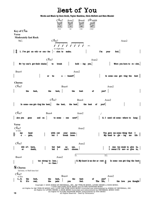 Best Of You - Foo Fighters (Guitar Lead Sheet)