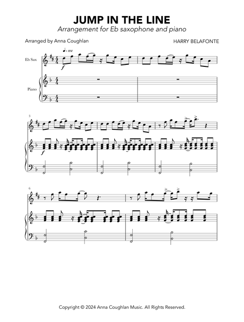 Jump In The Line (Arr. Anna Coughlan) - Harry Belafonte (Alto Sax and Piano)