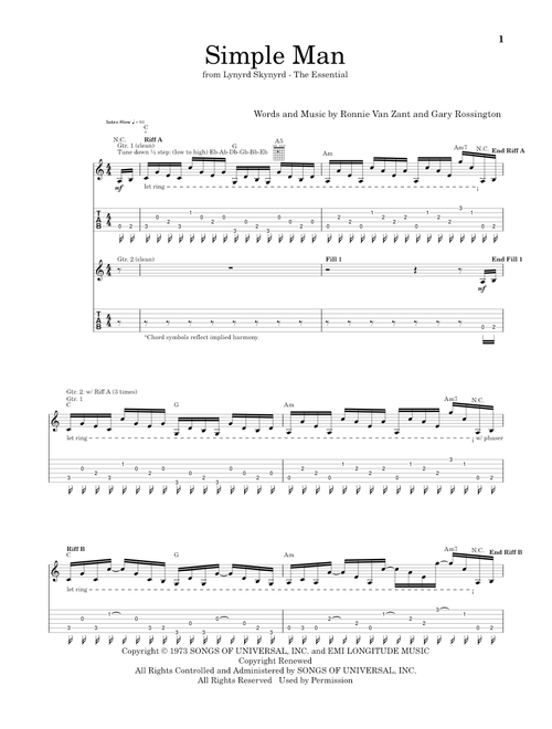 Simple Man - Lynyrd Skynyrd (School of Rock - Guitar Tab)