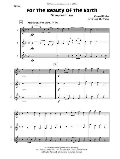 For The Beauty Of The Earth (Arr. Gert Th. Walter) - Conrad Kocher (Woodwind Ensemble)