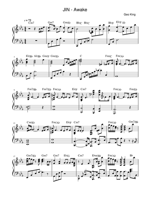 Awake (Arr. Gregory King) - BTS (Easy Piano)