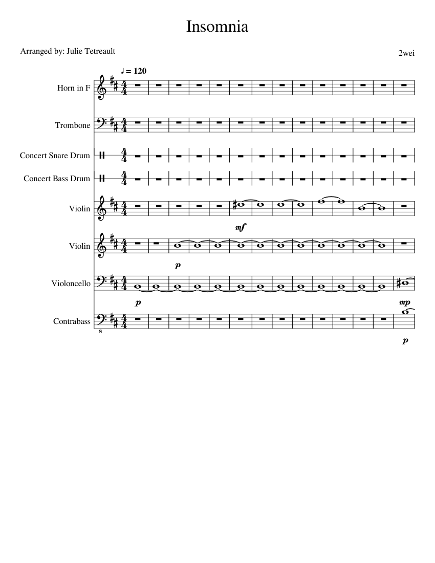 Insomnia Riff Insomnia Sheet Music for Trombone, French horn, Contrabass, Snare drum ...
