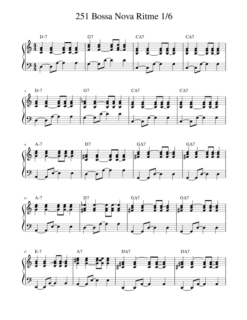 251 bossa nova ritme 1 6 sheet music for piano solo easy musescore