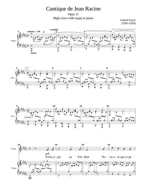 Gabriel Fauré - Cantique de Jean Racine Op.11- for high voice and piano