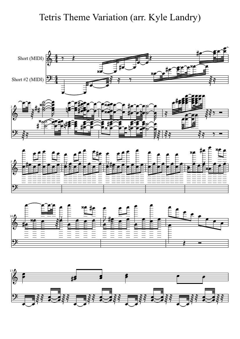 Tetris Theme A Variation (Kyle Landry) Sheet music for Piano (Piano Duo) |  