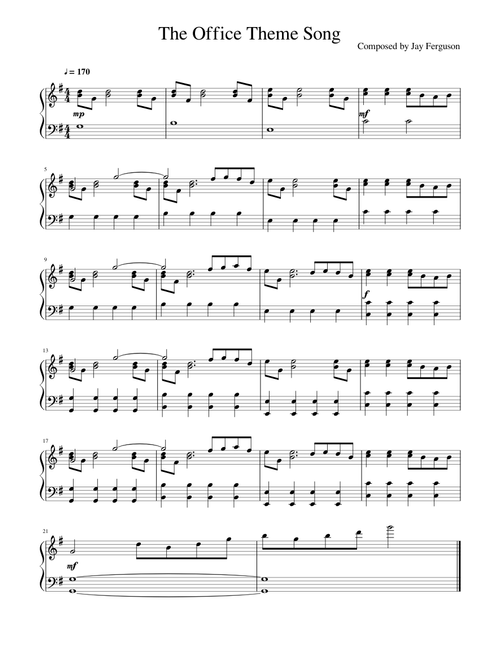 The Office - Opening Titles Theme Song (for Piano)