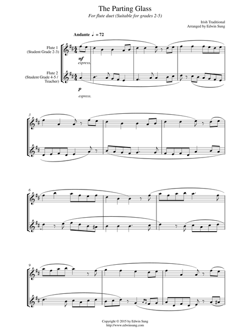 The Parting Glass (for flute duet, suitable for grades 2-5) (Arr. Edwin Sung) - Irish Traditional (Flute Solo)