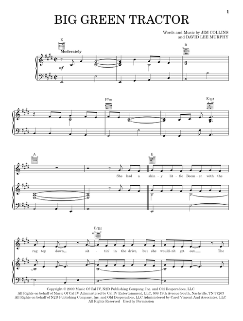 Big Green Tractor - Jason Aldean (Piano-Vocal-Guitar)