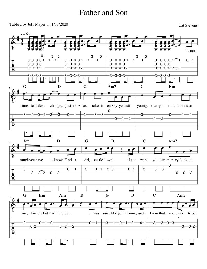 Father and Son Cat Stevens Sheet music for Guitar (Solo)