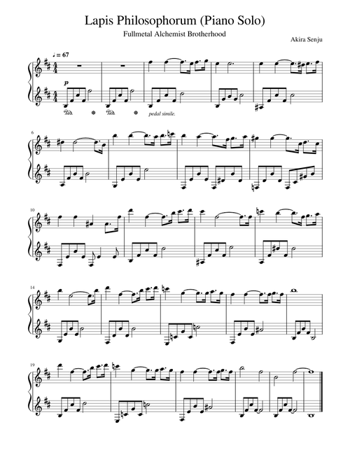 Fullmetal Alchemist Brotherhood - Lapis Philosophorum Piano Solo