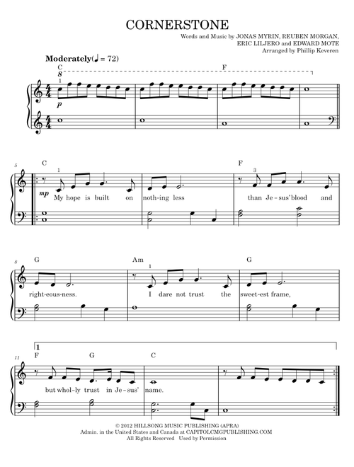 Cornerstone - Hillsong Live (Easy Piano)