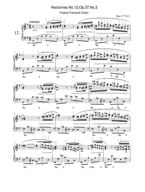 Nocturnes No.12,Op.37,No.2 - Fryderyk Franciszek Chopin (Piano Solo)