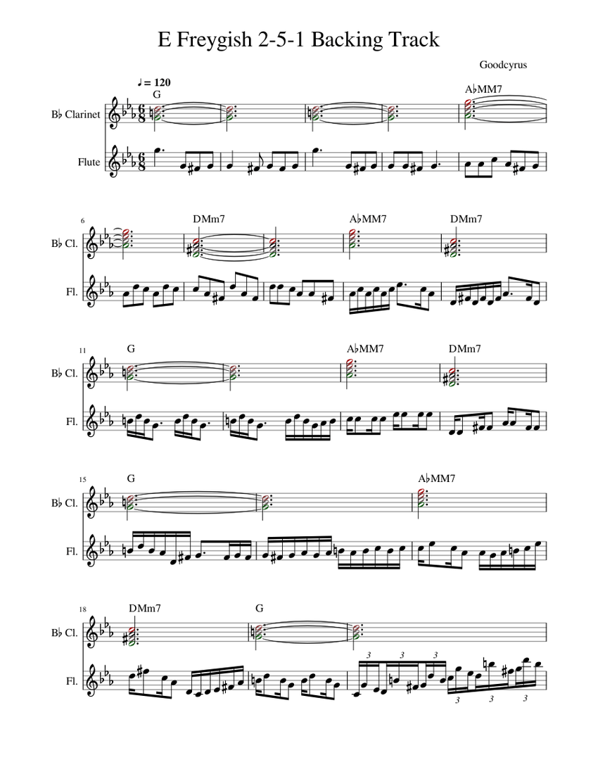 Bb 251 Backing Track Double Harmonic Scale in G for Bb Sheet