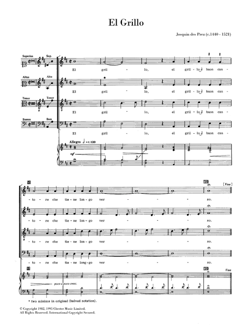 El Grillo (Arr. Anthony Petti) - Josquin des Prez (Choral, SATB)