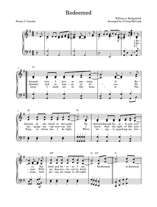 Redeemed (Arr. J. Craig McComb) - William J Kirkpatrick (Piano-Vocal-Guitar (Piano Accompaniment))