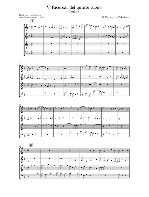 G. P. da Palestrina: Ricercar del quinto tuono