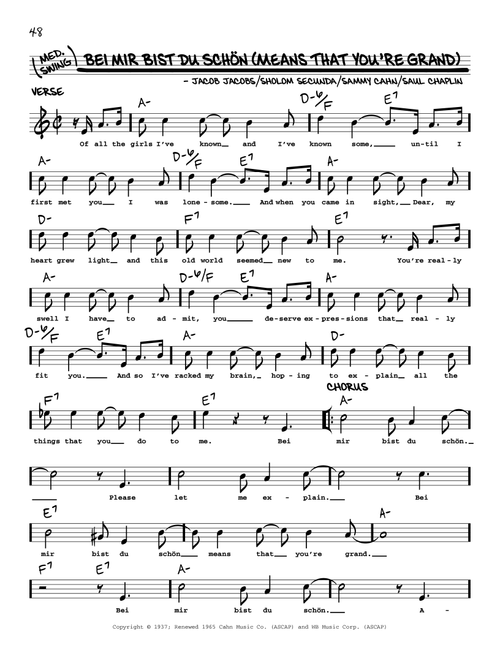 Bei Mir Bist Du Schon (Means That You're Grand) (arr. Robert Rawlins) - Sholom Secunda, Sammy Cahn, Saul Chaplin (Real Book - Melody-Chords-Lyrics)