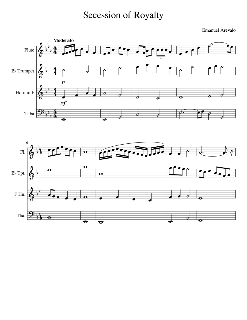 Secession Score Card Secession of Royalty Emanuel Arevalo Sheet music for Tuba, Flute ...