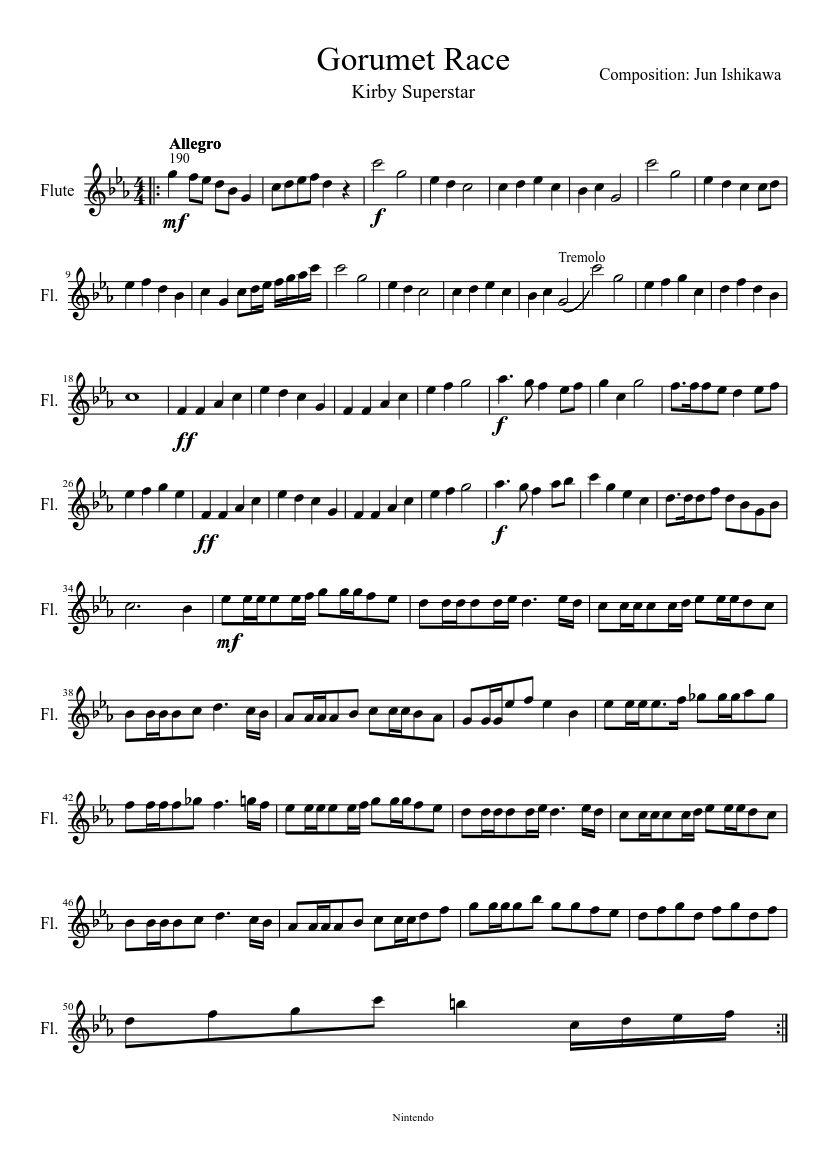 Kirby Super Star: Gourmet Race Sheet music for Flute (Solo) 