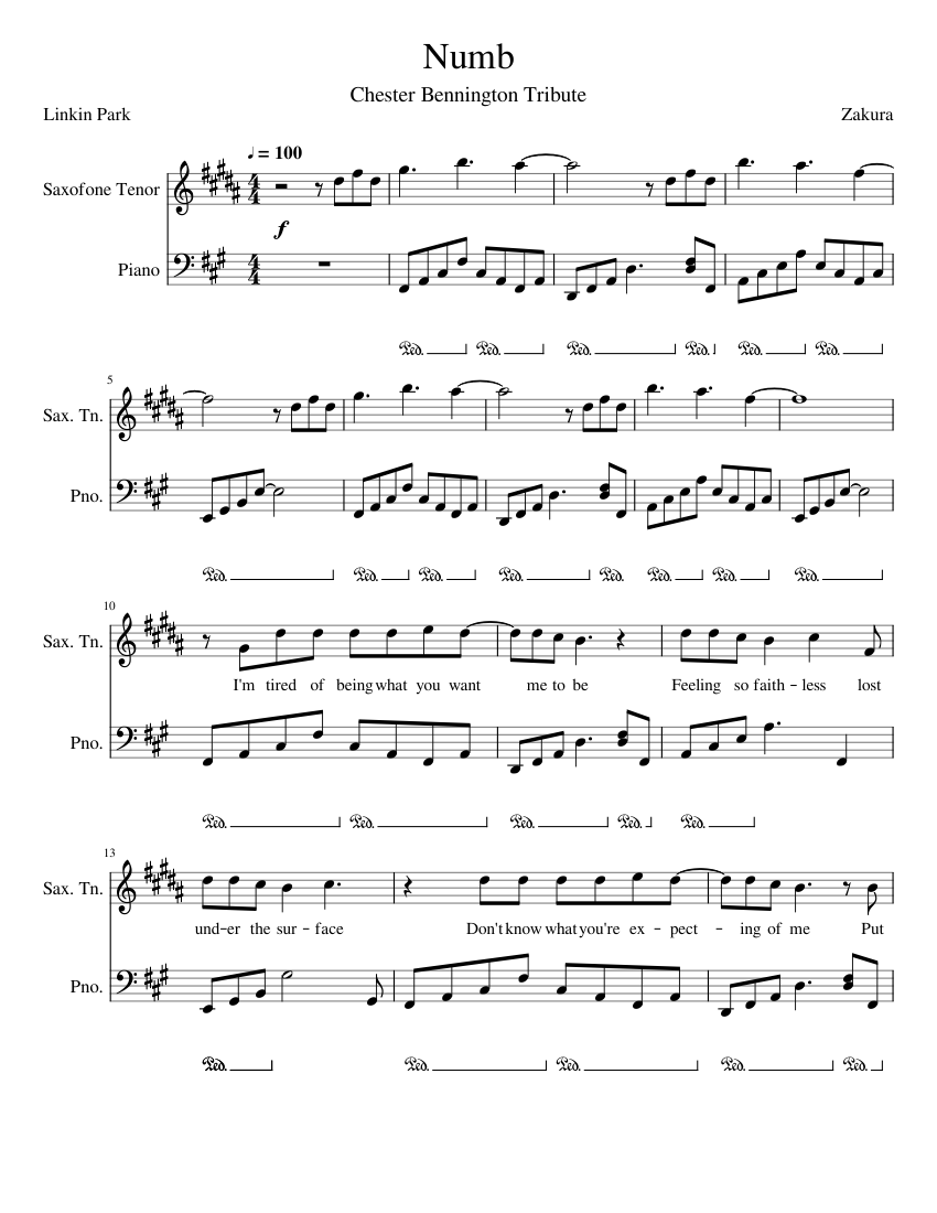Ritual Necesario champán Linkin Park - Numb - Sax Tenor Sheet music for Piano, Saxophone tenor  (Solo) | Musescore.com