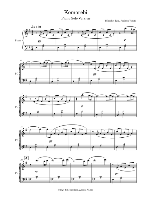 Komorebi Piano Solo Version – Yehezkel Raz, Andrea Vanzo