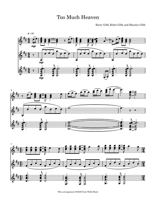 Too Much Heaven (Arr. Gary Wolk) - Bee Gees (Guitar Ensemble)