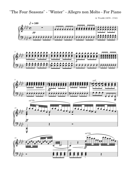 Concerto No. 4 in F minor, Op. 8, RV 297, "Winter" (L'inverno) – Antonio Vivaldi ''The_Four_Seasons''_-_''Winter''_-_Allegro_non_Molto_-_For_Piano