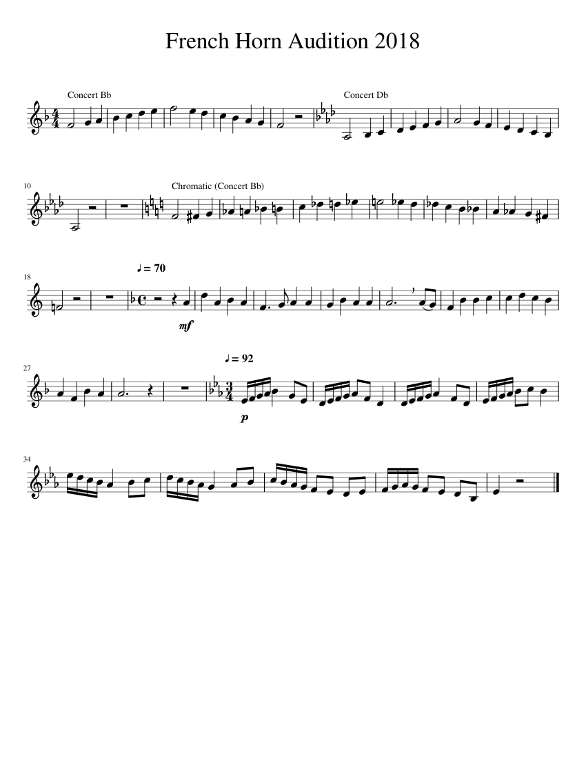 French Horn Audition 2018 Sheet music for French horn (Solo)