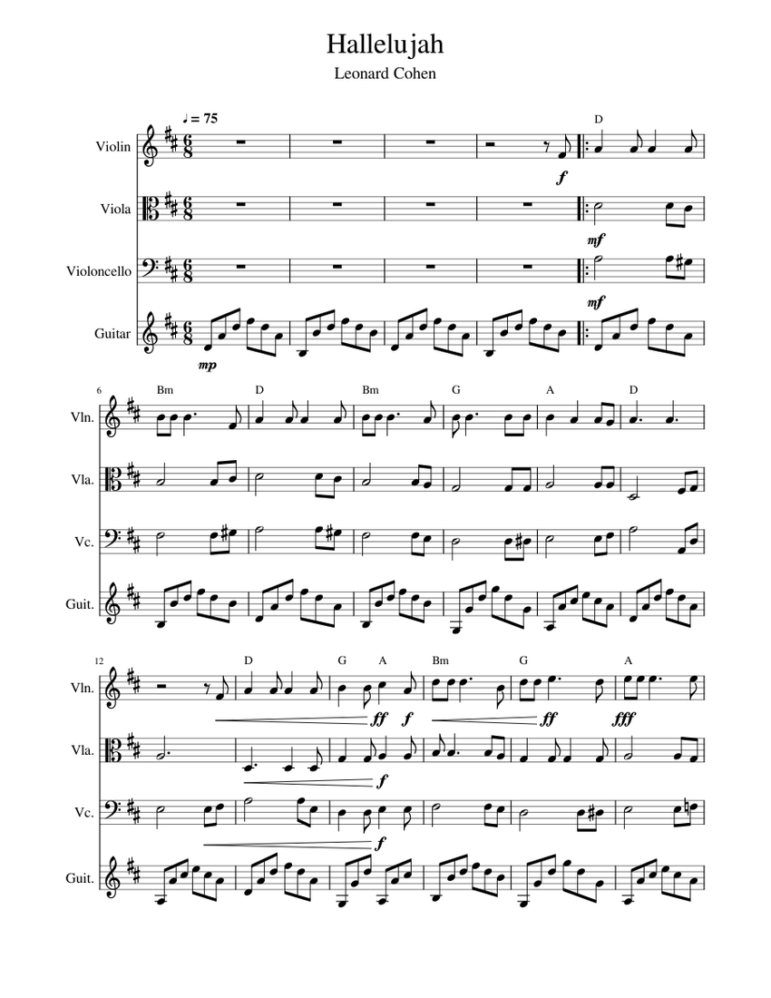 Hallelujah Strings Trio + Guitar (with chords) Sheet music for Violin