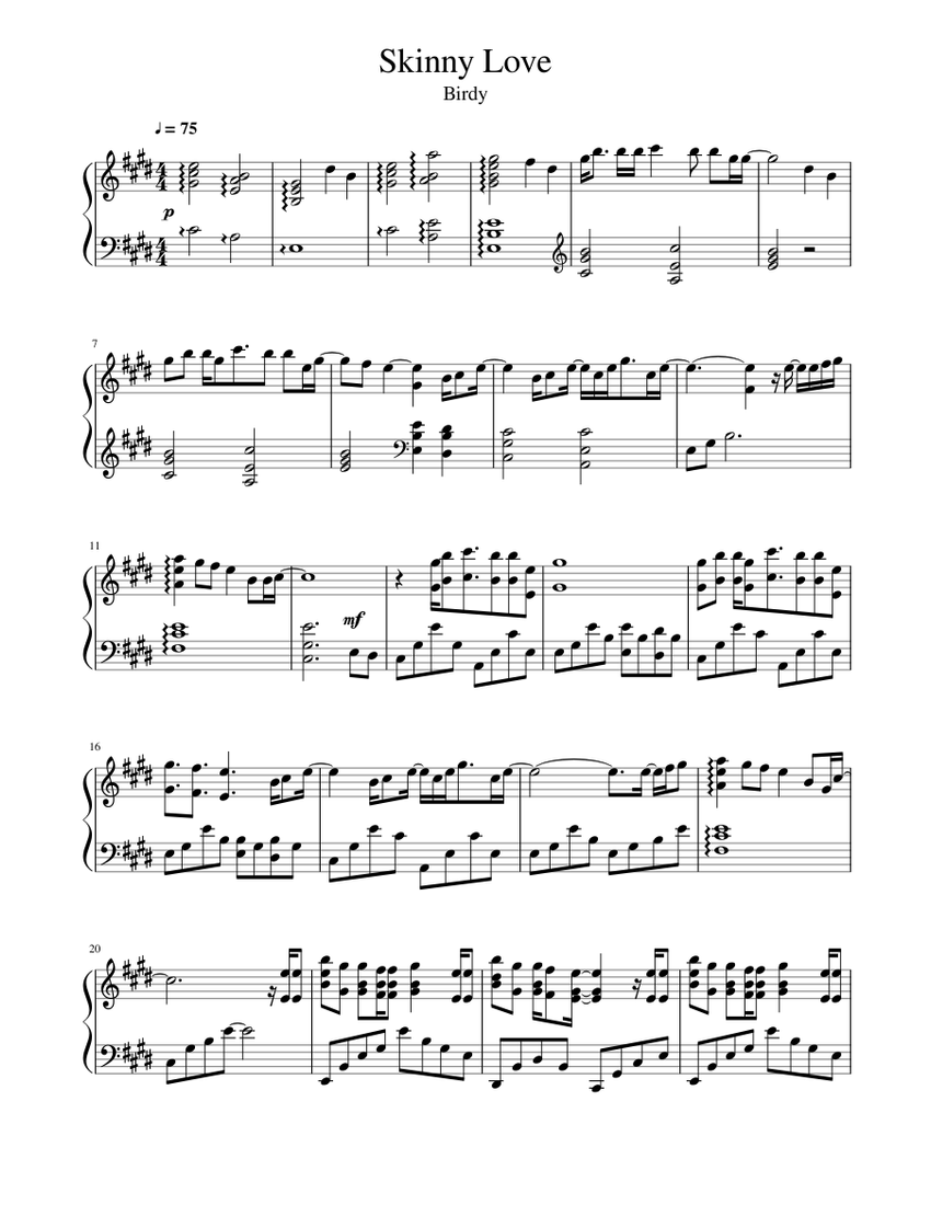 Birdy Skinny Love Sheet music for Piano Solo Musescore