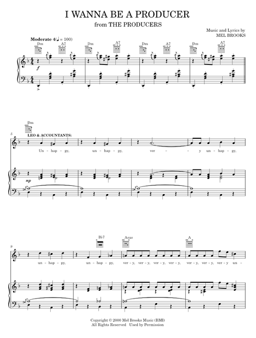 I Wanna Be A Producer - Mel Brooks, The Producers Musical (Piano-Vocal-Guitar)