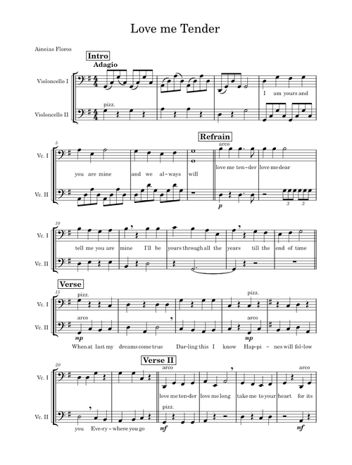 Love me tender – Elvis Presley Love me tender cello duet