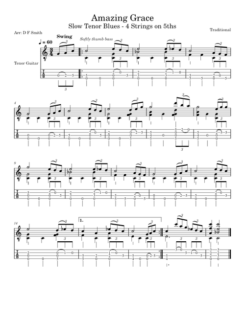 Amazing Grace – Slow Tenor Guitar Blues