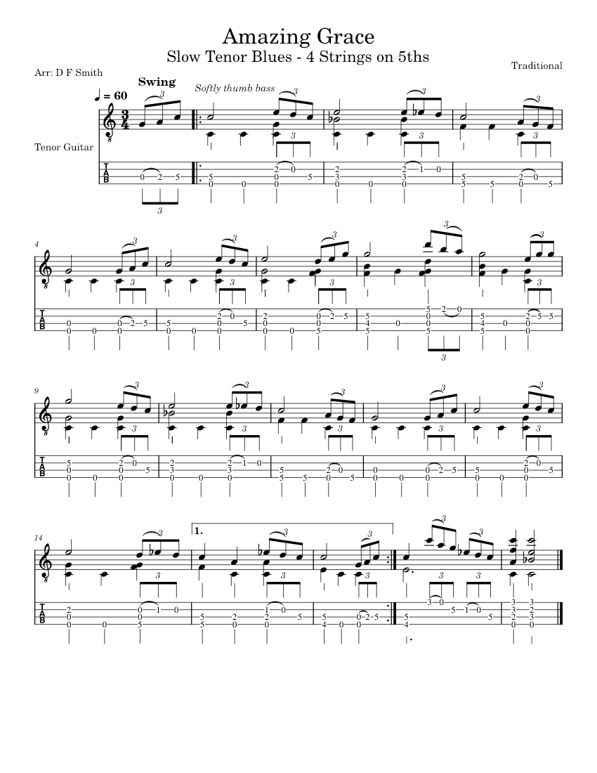 Amazing Grace Slow Tenor Guitar Blues Sheet music for Guitar Solo Musescore