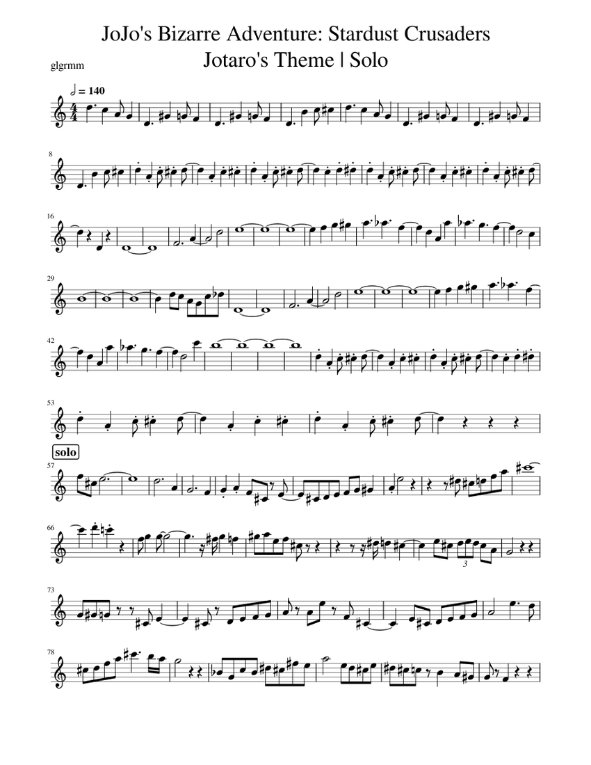 JoJo's Bizarre Adventure Stardust Crusaders Jotaro's Theme piano