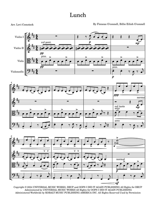 Lunch (Arr. Levi Comstock) - Billie Eilish (String Quartet)