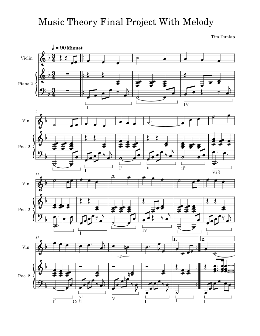 Music Theory Final Project With Melody Sheet Music for Piano, Violin ...
