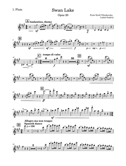 Swan lake - 5 flutes and 2 pianos (Arr. Lukas Ondrus) - Pyotr Ilyich Tchaikovsky Lukas Ondrus (Small Ensemble)