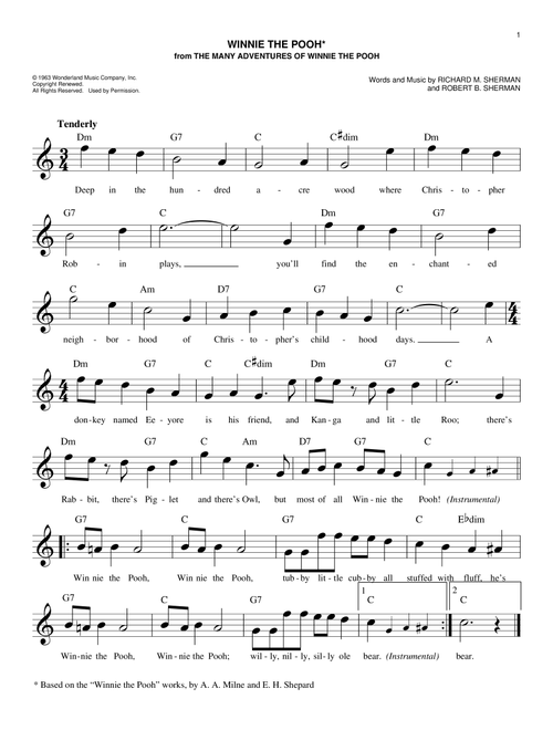 Winnie The Pooh (from The Many Adventures Of Winnie The Pooh) - Sherman Brothers, Robert B Sherman, Richard M Sherman (Easy Lead Sheet - Fake Book)