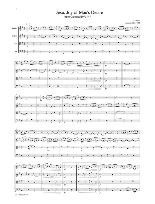 J.S.Bach  Jesu, Joy of Man's Desire from Cantata BWV147, for string quartet, CB203 (Arr. FCMUSIC) (String Quartet)