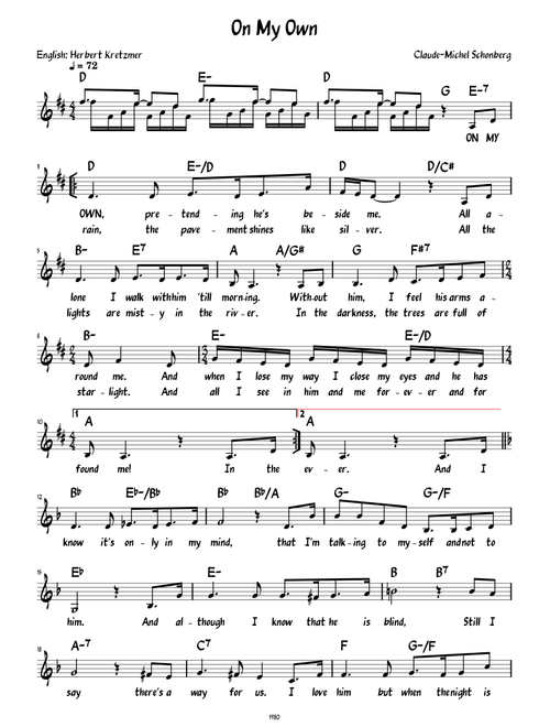 On My Own (Les Misérables) (Lead sheet with lyrics )