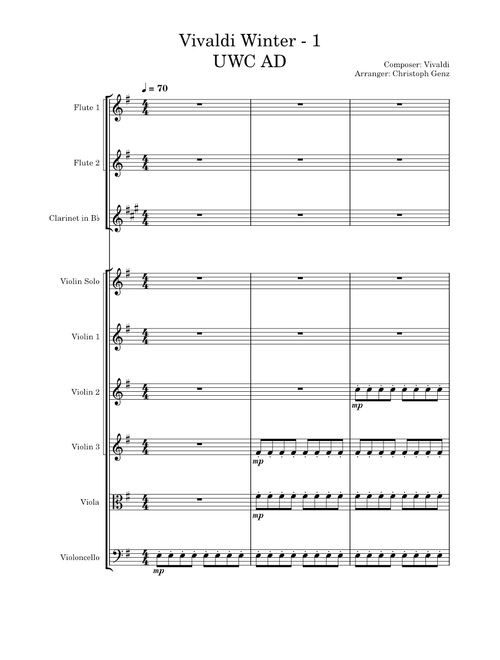 Vivaldi, Winter: I Allegro Con Moto, for chamber orchestra, in e minor