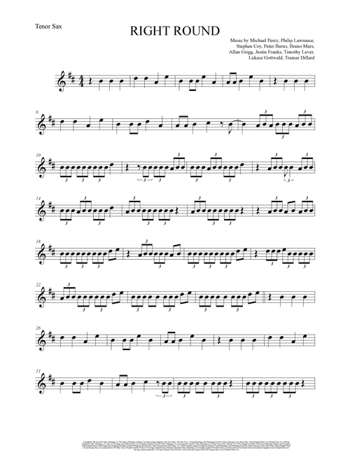 Right Round (Arr. The Sheet Music Library) - Flo Rida Feat. Kesha (Tenor Sax and Piano)