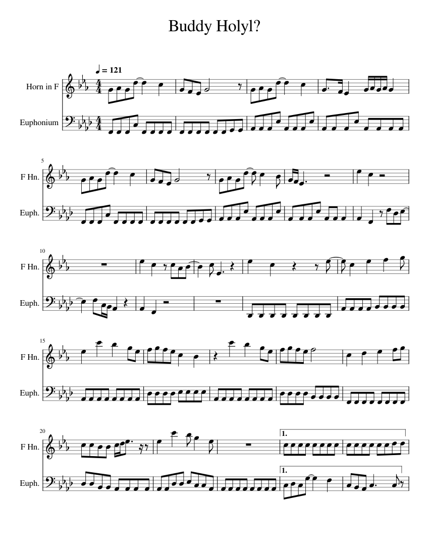 Buddy holly Weezer Sheet music for Euphonium, French horn (Brass Duet